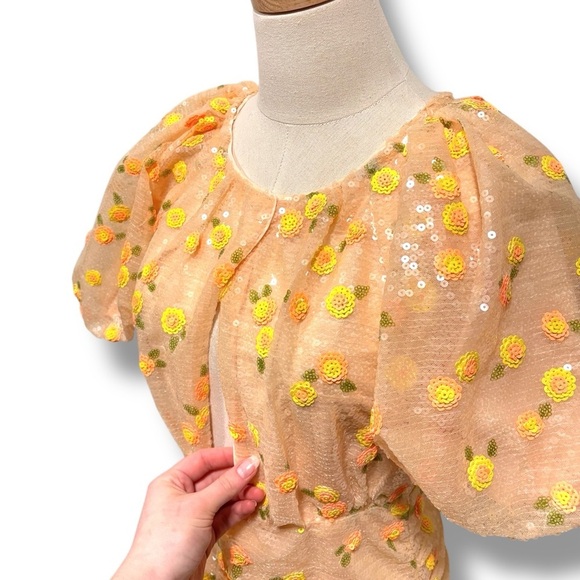 NWT For Love & Lemons Ryder Sequin Floral Mini Dress in Tangerine Size: Small - Picture 8 of 14